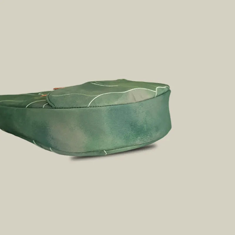 Green Lotus Embroidered Shoulder Bag