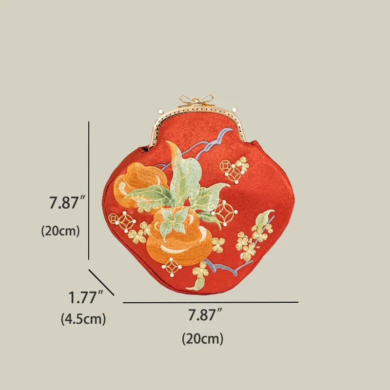 Persimmon Embroidered Pearl Chain Kiss-Lock Crossbody Bag