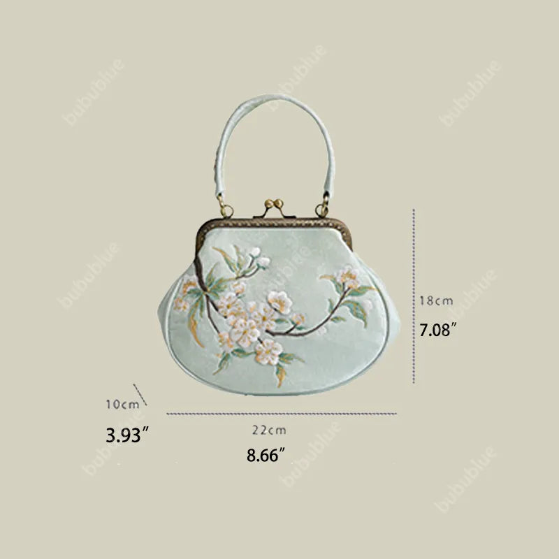 Vintage Pear Blossom Embroidered Shell Handbag with Kiss Lock