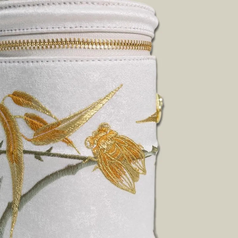 Cicada Song Embroidered Green Mini Bucket Bag