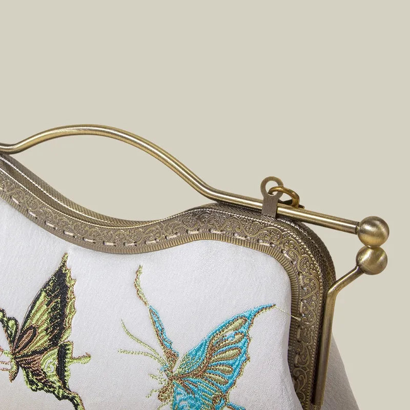 Vintage Butterfly Embroidered Handbag with Metal Kiss-Lock