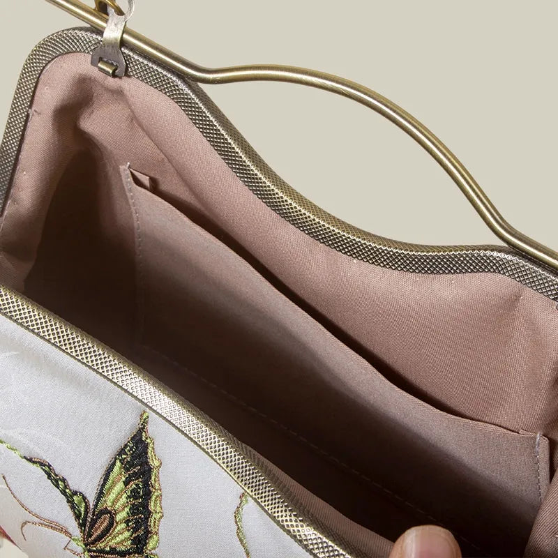 Vintage Butterfly Embroidered Handbag with Metal Kiss-Lock