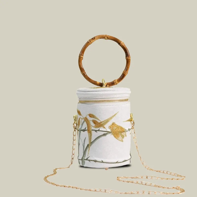 Cicada Song Embroidered Green Mini Bucket Bag