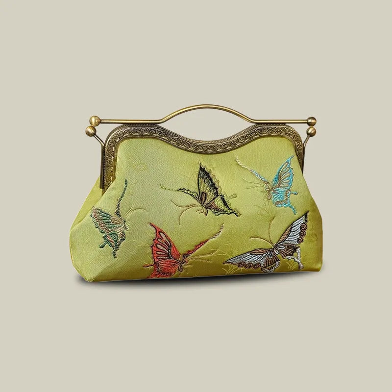 Vintage Butterfly Embroidered Handbag with Metal Kiss-Lock