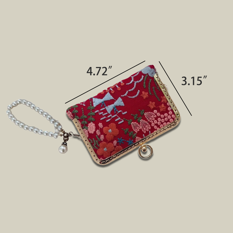 Blossom Stitch Card Wallet with Pearl Wristle With Compartments