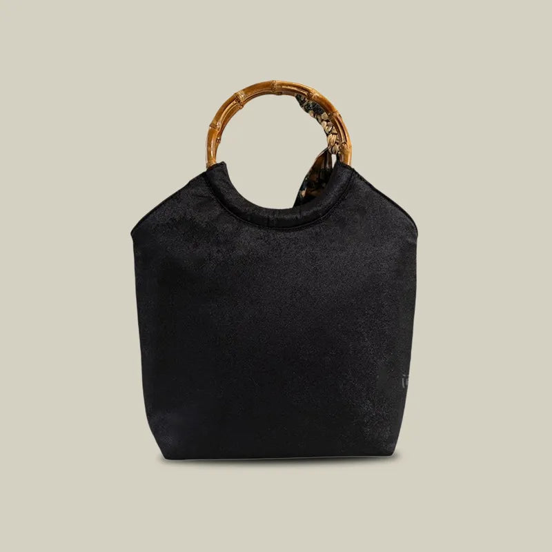 Floral Embroidered Tote Bag with Bamboo Handle & Silk Scarf