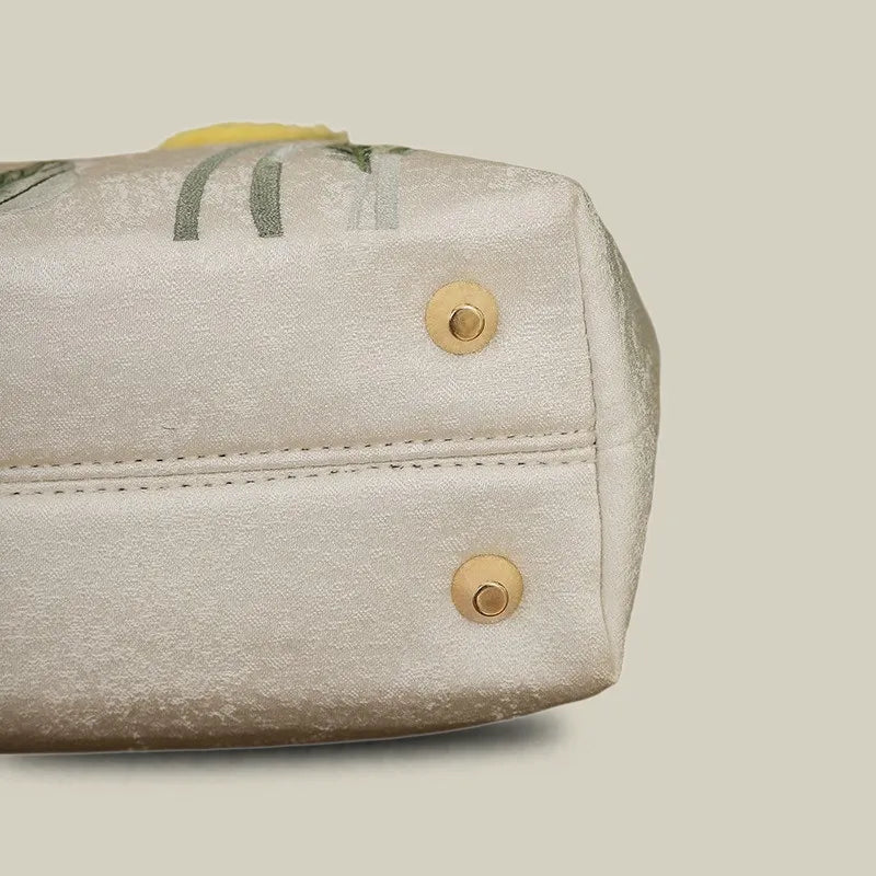 Calla Lily Embroidered Tote Bag with Vintage Green Acrylic Handle