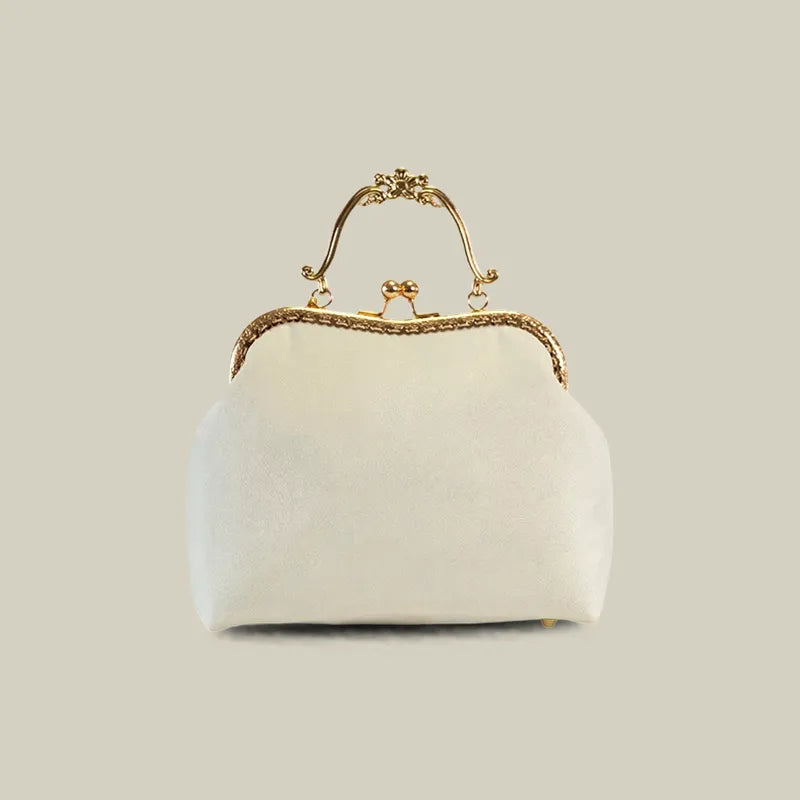 Lily of the Valley Embroidered Kiss-Lock White Handbag with Pearl Tassel
