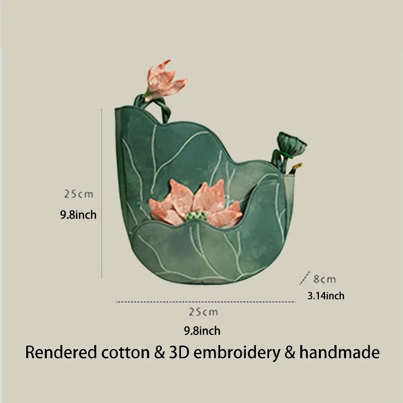Green Lotus Embroidered Shoulder Bag
