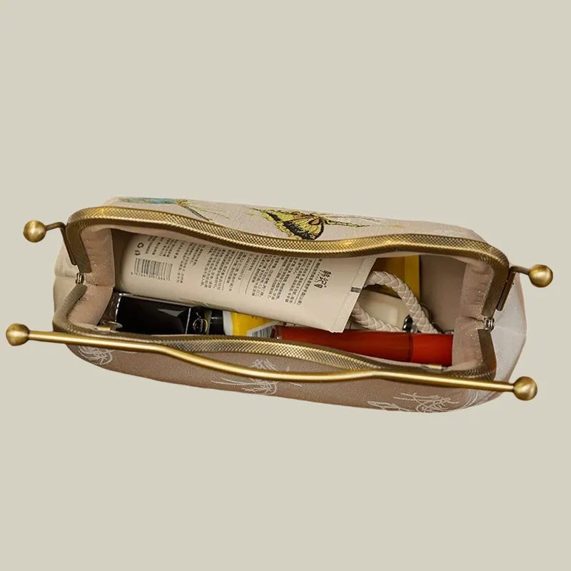 Vintage Butterfly Embroidered Handbag with Metal Kiss-Lock