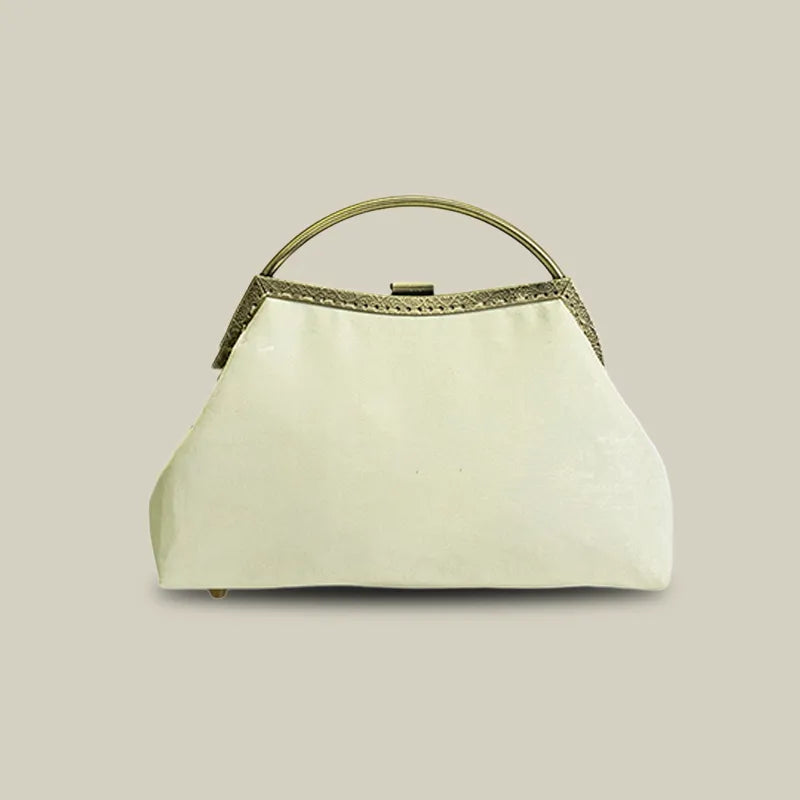 Magpie and Bamboo Embroidered Handbag with Metal Handle