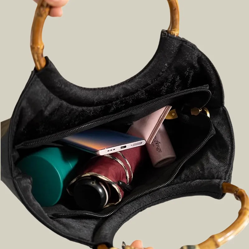 Floral Embroidered Tote Bag with Bamboo Handle & Silk Scarf