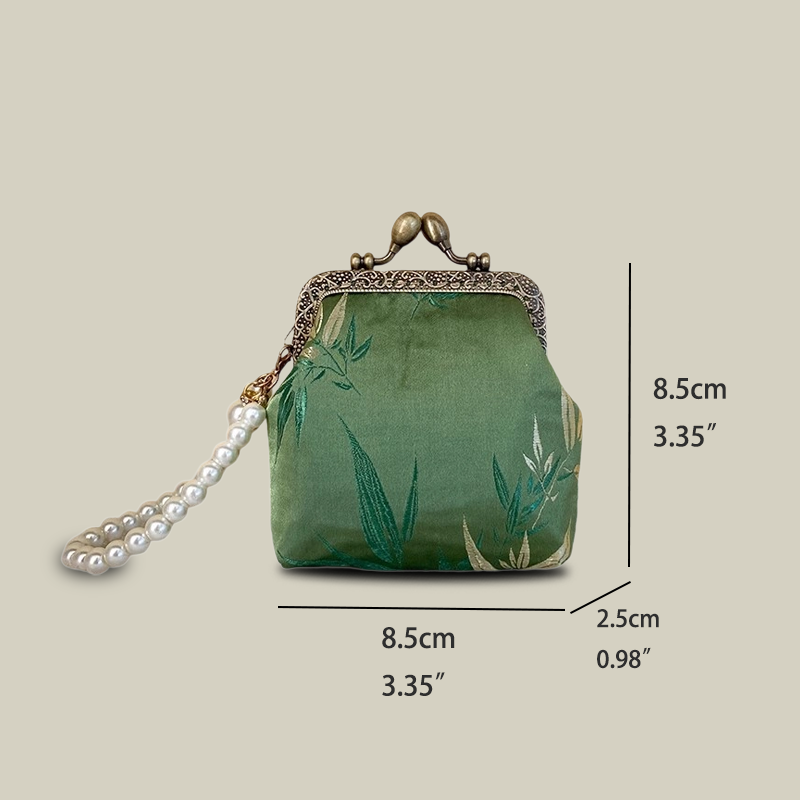 Bamboo Print Mini Coin Purse with Pearl Handle