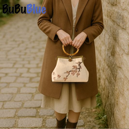 White Plum Blossom Embroidered Handbag with Acrylic Handle