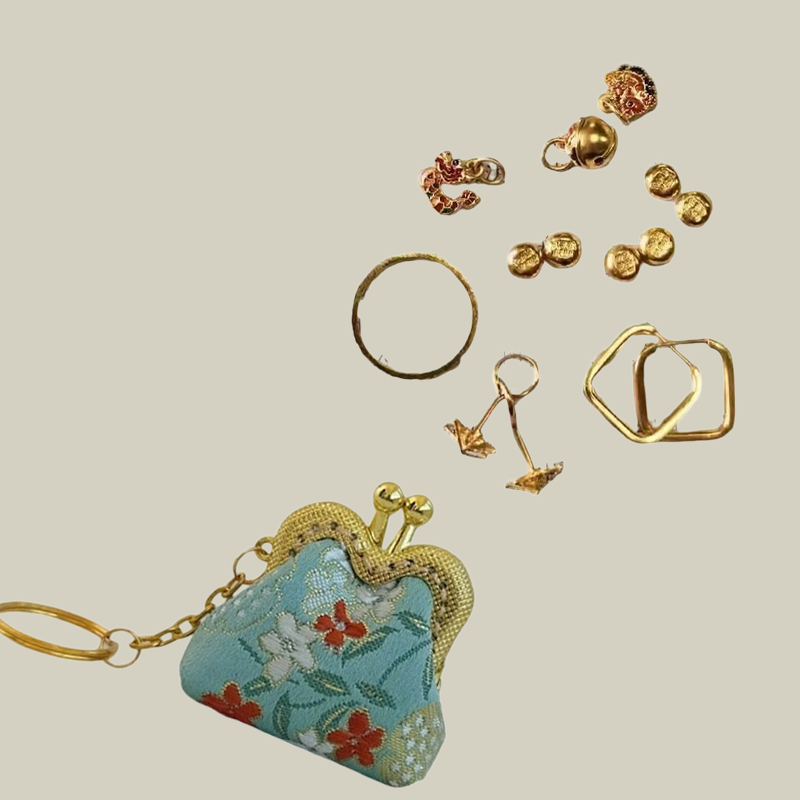 Cute Pomegranate Flowers Mini Coin Purse with Keychain Charm