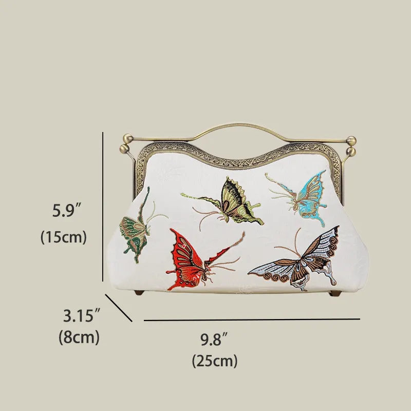 Vintage Butterfly Embroidered Handbag with Metal Kiss-Lock