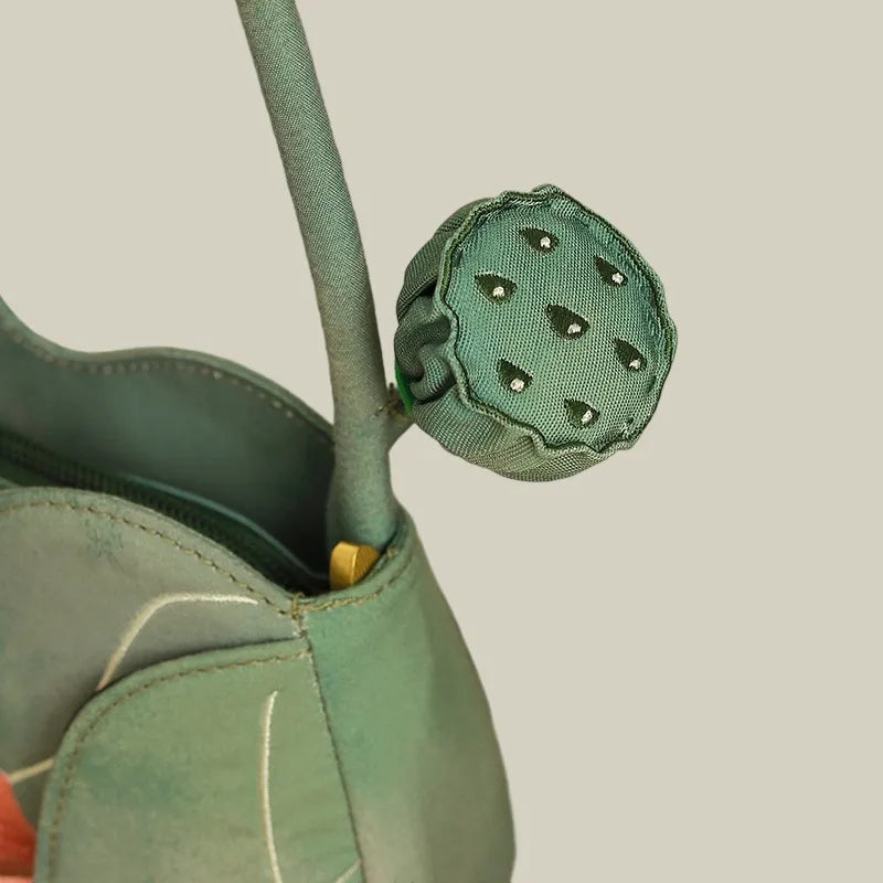 Green Lotus Embroidered Shoulder Bag