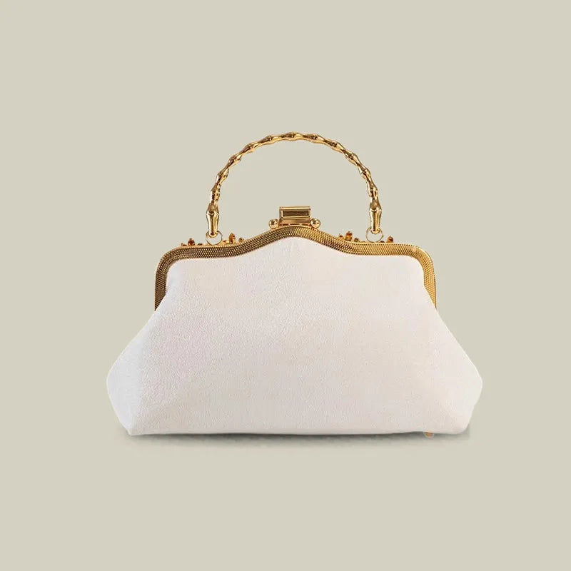Lily Embroidered Pearl Chain Handbag with Metal Handle