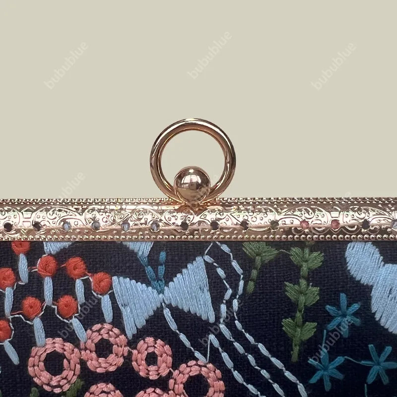 Blossom Stitch Card Wallet with Pearl Wristle With Compartments