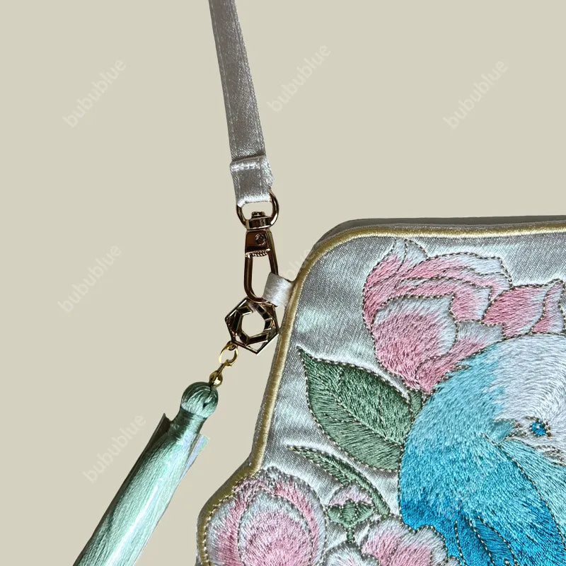 Cute Crossbody Mobile Phone Bag With Flower And Bird Embroidery