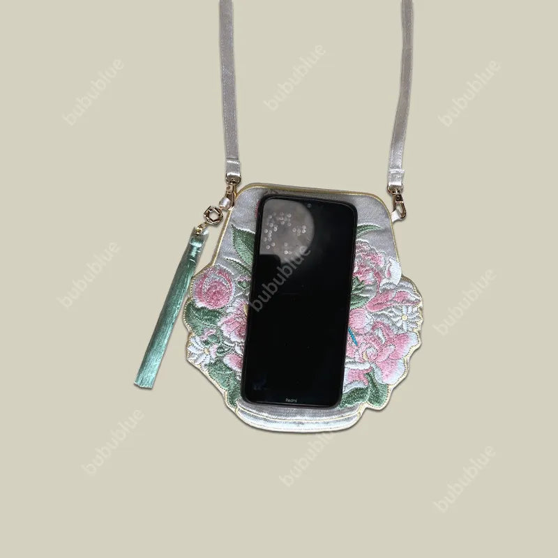 Cute Crossbody Mobile Phone Bag With Flower And Bird Embroidery