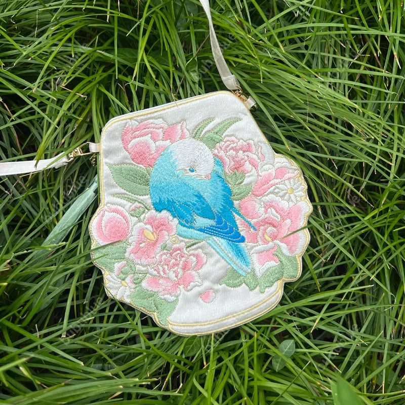 Cute Crossbody Mobile Phone Bag With Flower And Bird Embroidery