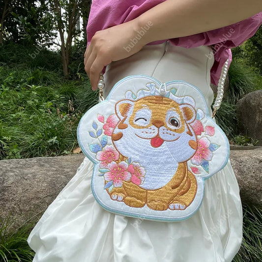 Cute Tiger Embroidered Crossbody Mobile Phone Bag