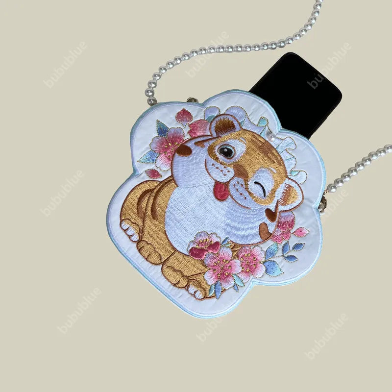 Cute Tiger Embroidered Crossbody Mobile Phone Bag