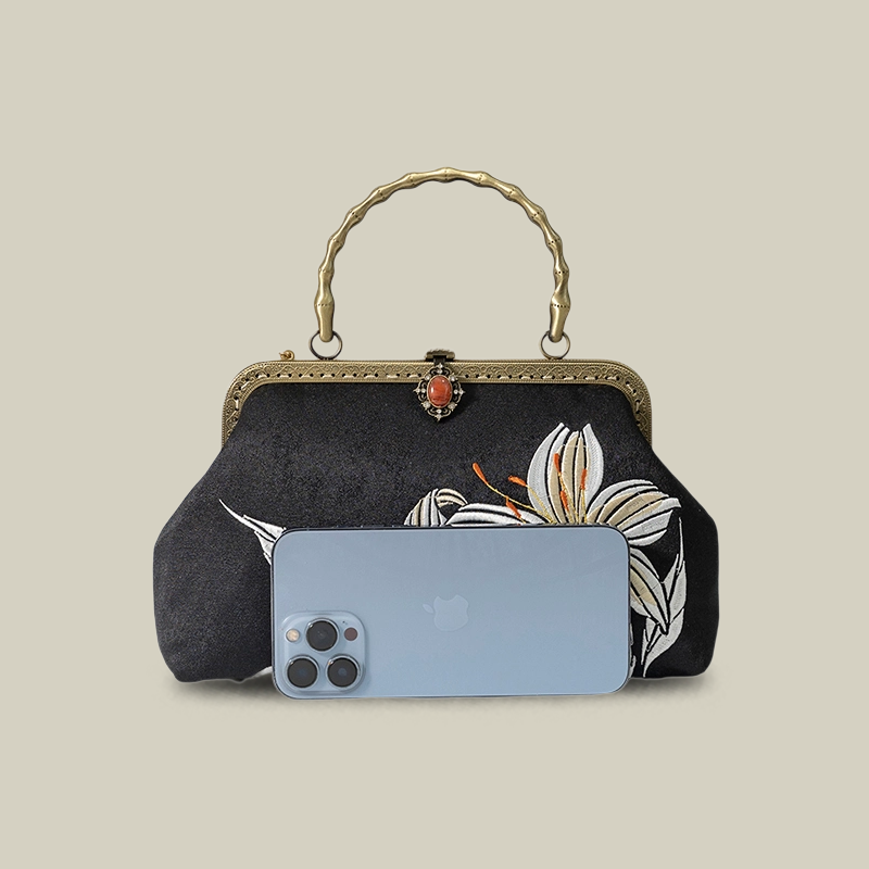 Lily Embroidered Handbag with Pearl Tassel