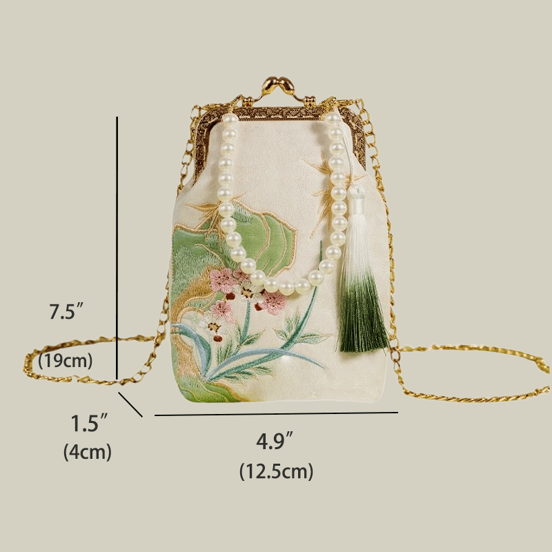Orchid Whisper Embroidered Mini Crossbody Bag with Pearl Handle