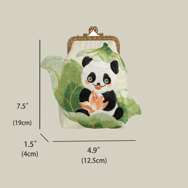 Cute Panda Embroidered Crossbody Bag with Pearl Strap