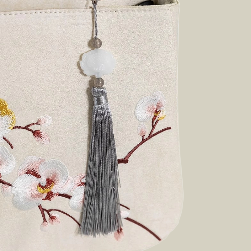 Moth Orchid Embroidered Tote Bag with Vintage Acrylic Handle