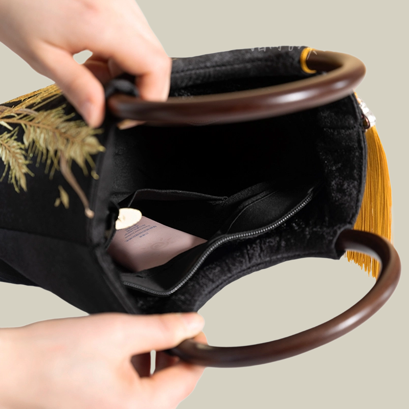 Golden Wheat Embroidered Tote Bag with Tassel