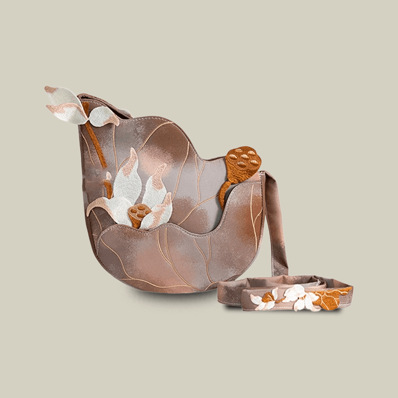 3D Lotus Embroidered Tie-dye Brown Crossbody Bag