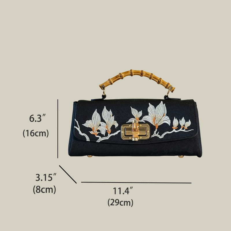 Magnolia Embroidered Boston Bag with Crossbody Chain