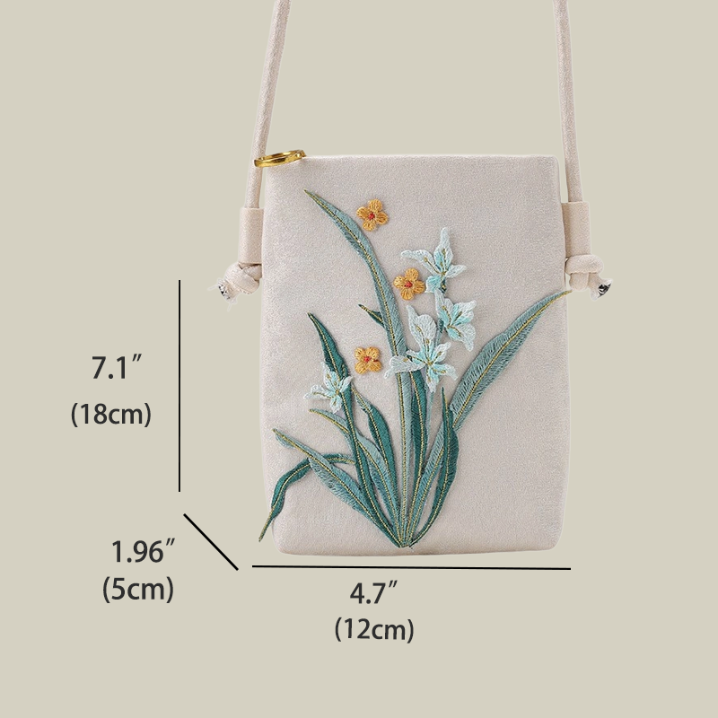 Nature Inspiration Embroidered Crossbody Phone Bag