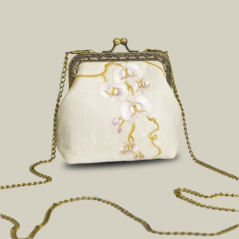 Mini Lotus Blossom Embroidered Coin Purse with Metal Kiss-Lock