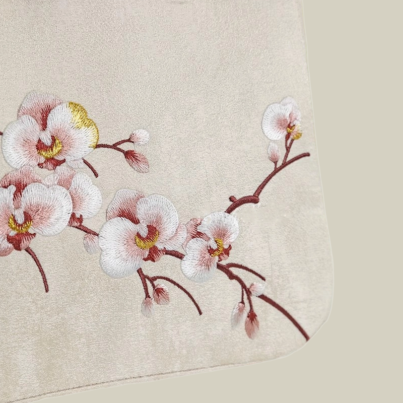 Moth Orchid Embroidered Tote Bag with Vintage Acrylic Handle