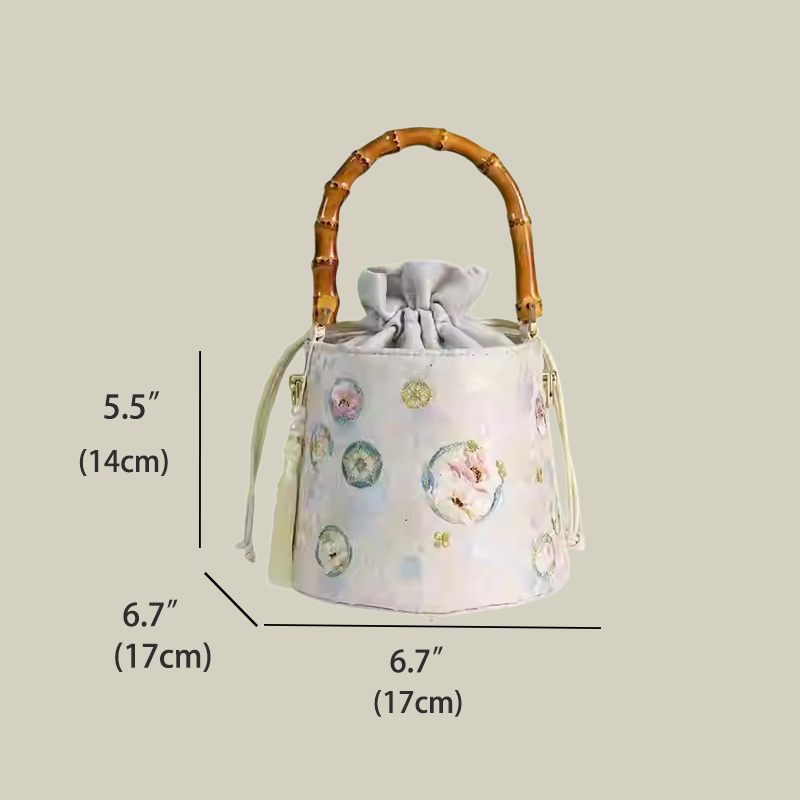 Golden Butterfly Embroidered Bucket Bag(Pink/Purple)