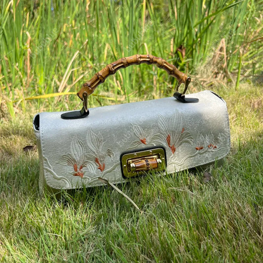 Magnolia Embroidered Boston Bag with Crossbody Chain