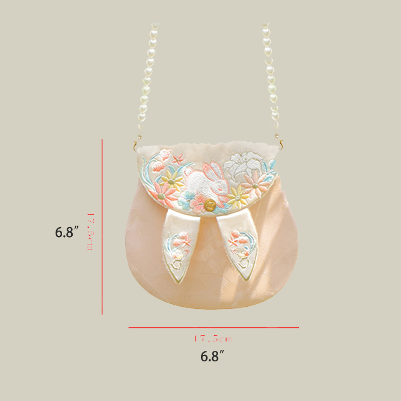 Cute Bunny Embroidered Crossbody Bag with Pearl Chain