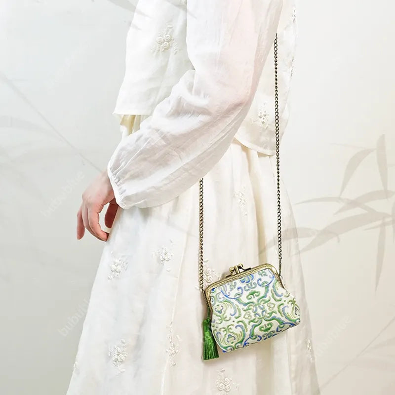 Peach Blossom Brocade Mini Kiss Lock Coin Purse