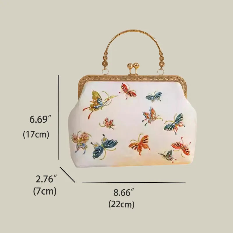 Butterfly Garden Embroidered Handbag with Vintage Metal Kiss-Lock