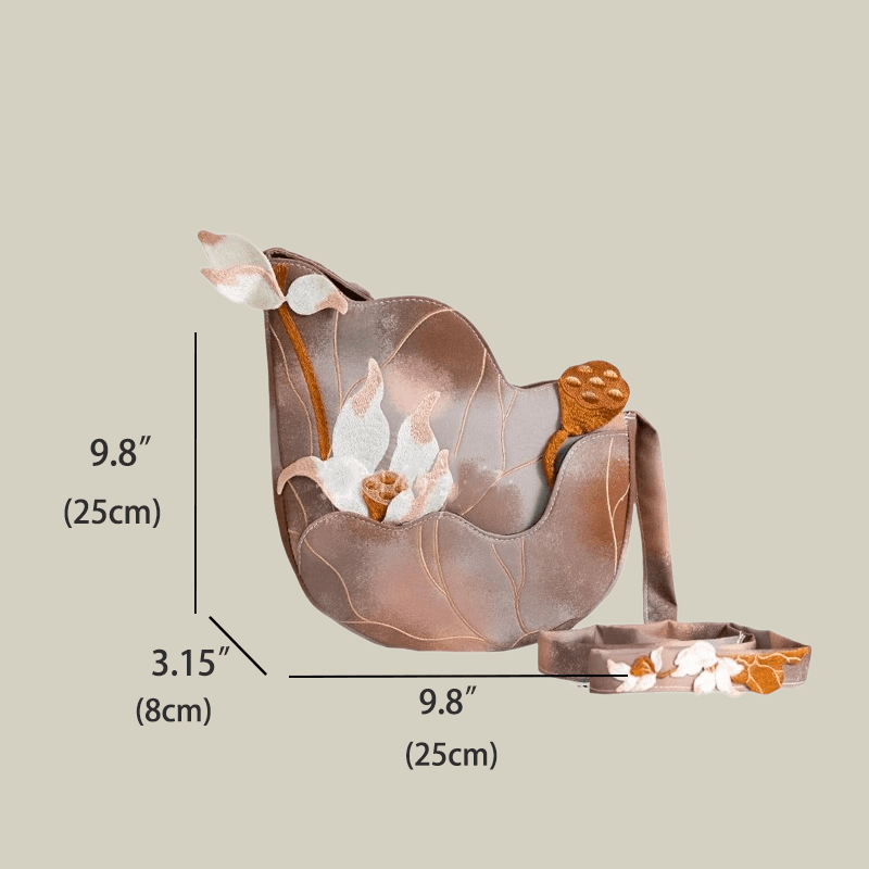 3D Lotus Embroidered Tie-dye Brown Crossbody Bag