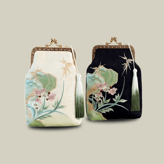 Orchid Whisper Embroidered Mini Crossbody Bag with Pearl Handle