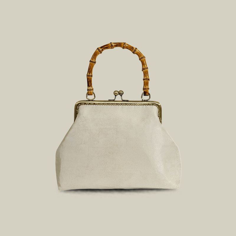Swallow Embroidered Bamboo Handle Bag with Kiss-Lock