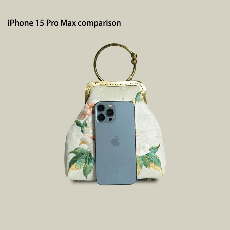 Peony Embroidered White Handbag with Metal Kiss-Lock