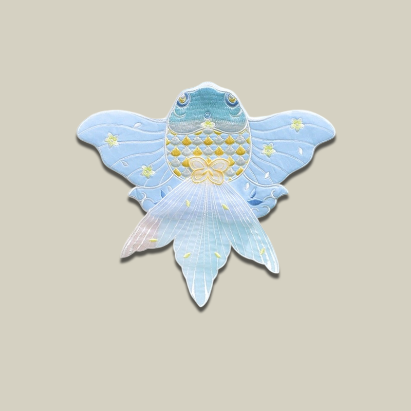 Goldfish Embroidered Crossbody Bag with Pearl Chain