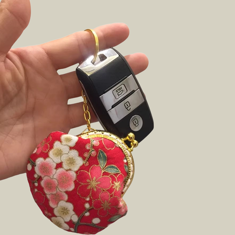 Pomegranate Mini Jewelry Pouch with Keychain Charm