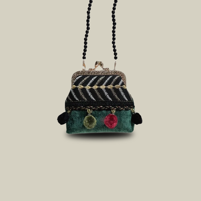 Boho Patchwork Tassel Crossbody Coin Purse with Kiss Lock